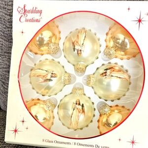 Eight 2.5" Christmas Tree Ornaments.Four Gold & 4 Luminescent Angels.